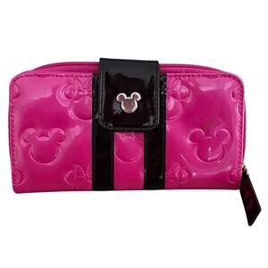 Disney Loungefly Pink Minnie Loves Mickey Embossed Zip Wallet Excellent